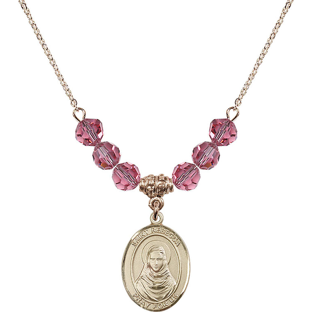 14kt Gold Filled Saint Rebecca Birthstone Necklace with Rose Beads - 8252