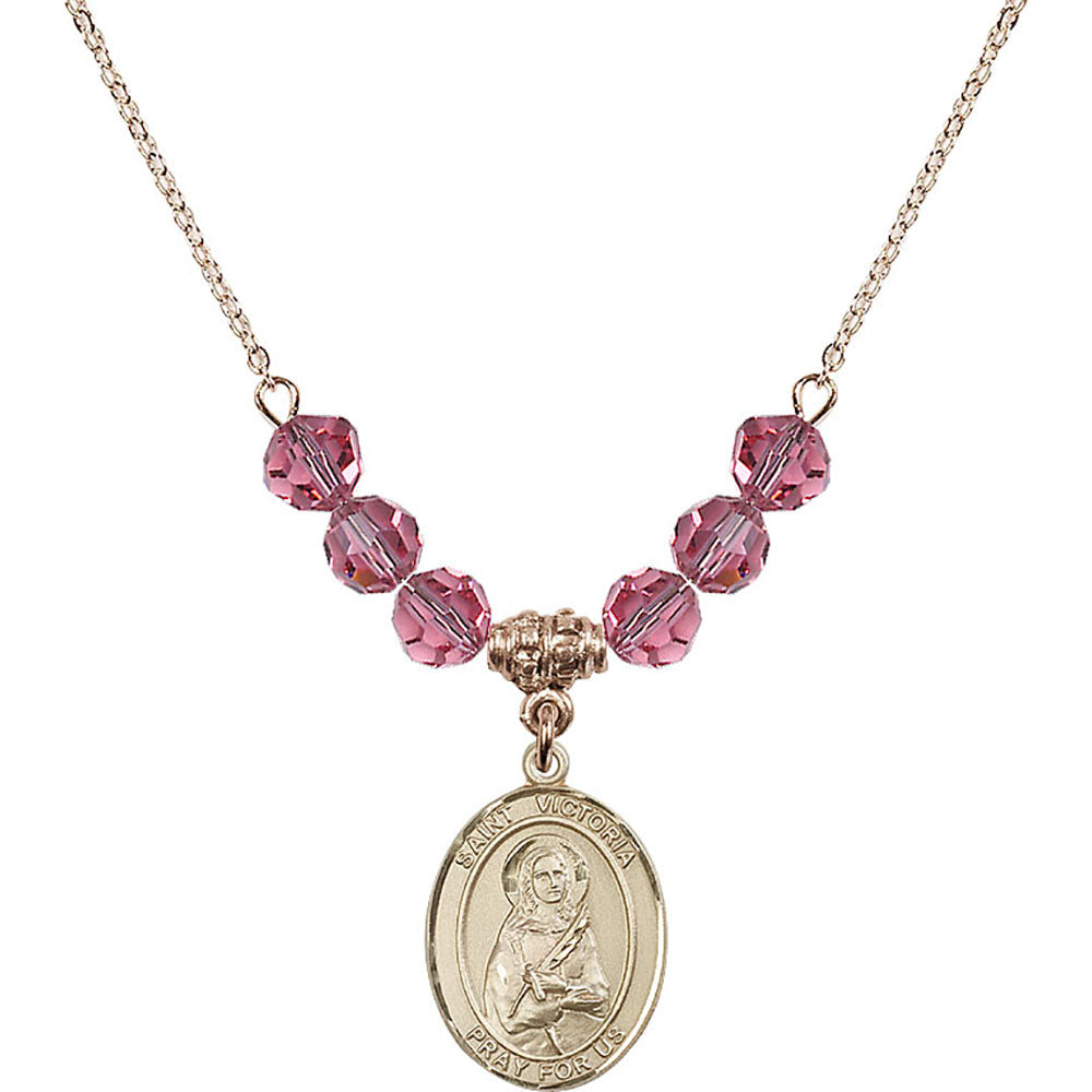 14kt Gold Filled Saint Victoria Birthstone Necklace with Rose Beads - 8253