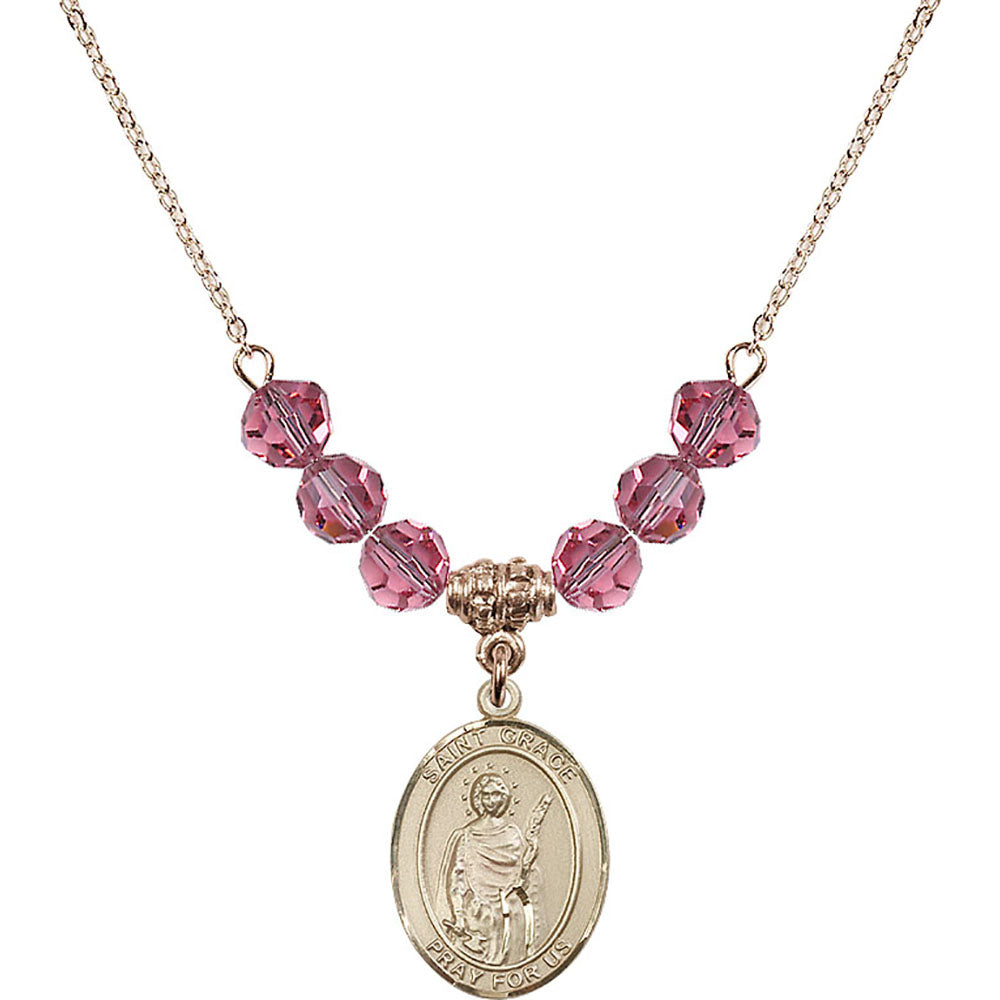 14kt Gold Filled Saint Grace Birthstone Necklace with Rose Beads - 8255