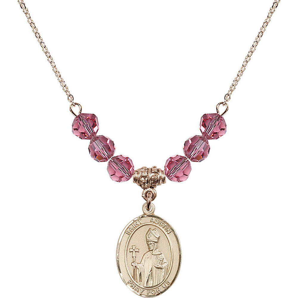 14kt Gold Filled Saint Austin Birthstone Necklace with Rose Beads - 8256