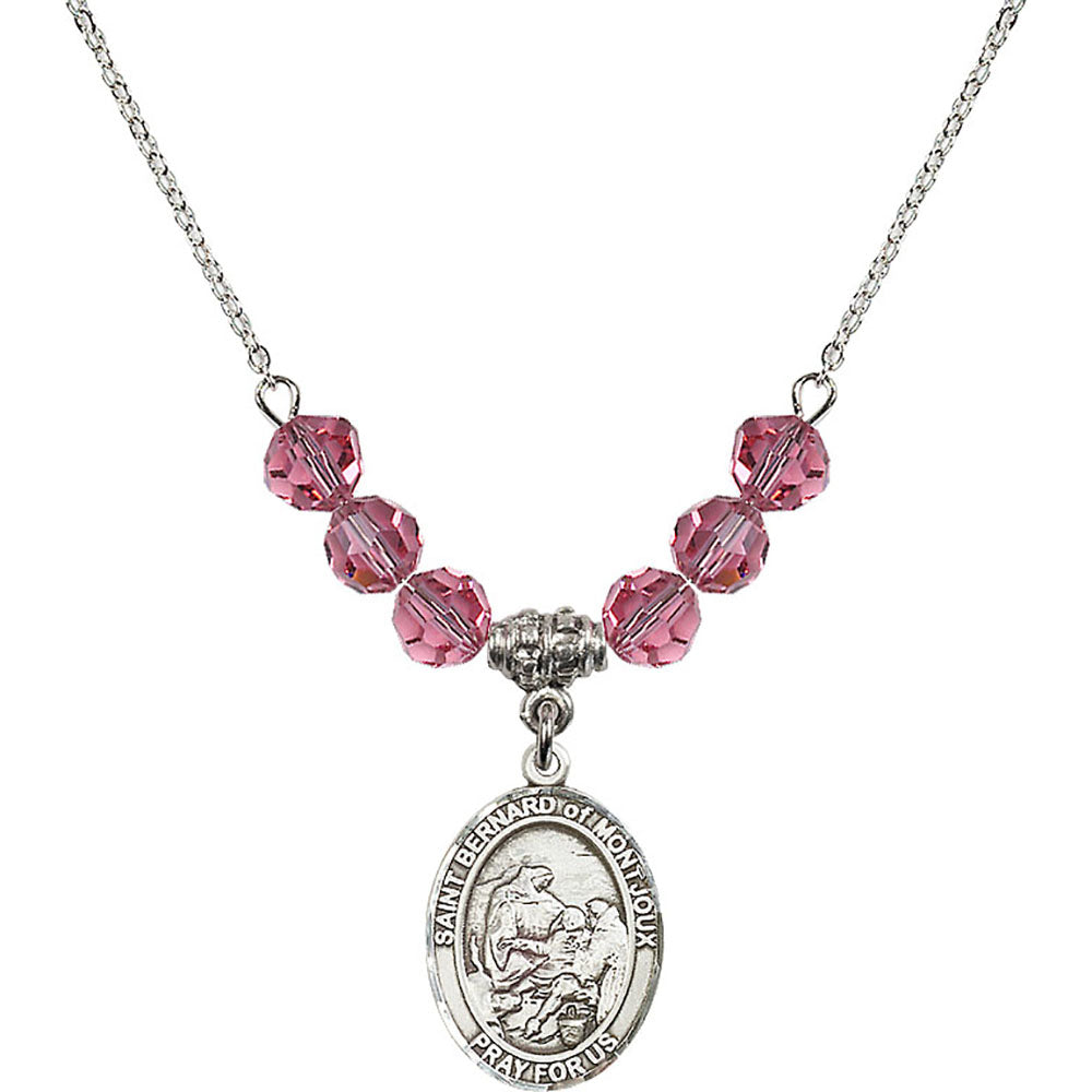 Sterling Silver Saint Bernard of Montjoux Birthstone Necklace with Rose Beads - 8264