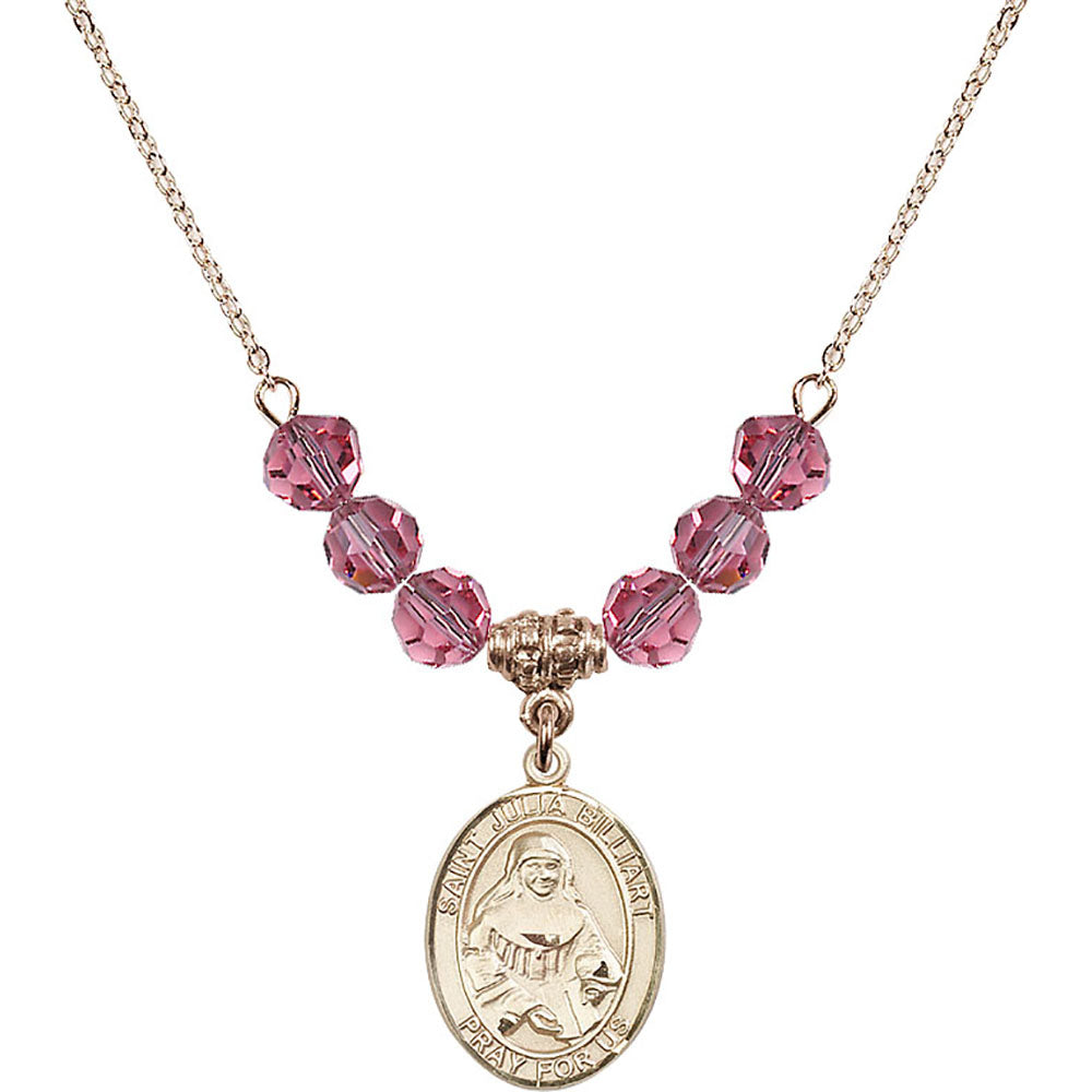 14kt Gold Filled Saint Julia Billiart Birthstone Necklace with Rose Beads - 8267