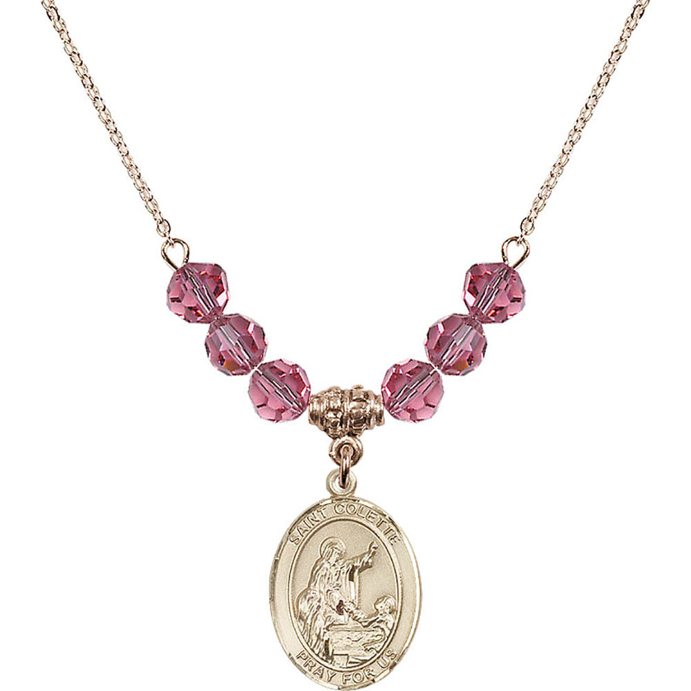 14kt Gold Filled Saint Colette Birthstone Necklace with Rose Beads - 8268