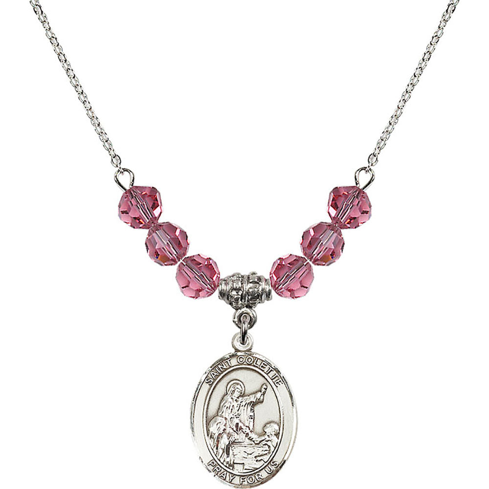 Sterling Silver Saint Colette Birthstone Necklace with Rose Beads - 8268