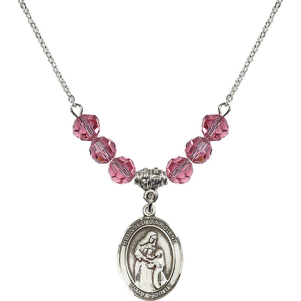 Sterling Silver Blessed Caroline Gerhardinger Birthstone Necklace with Rose Beads - 8281