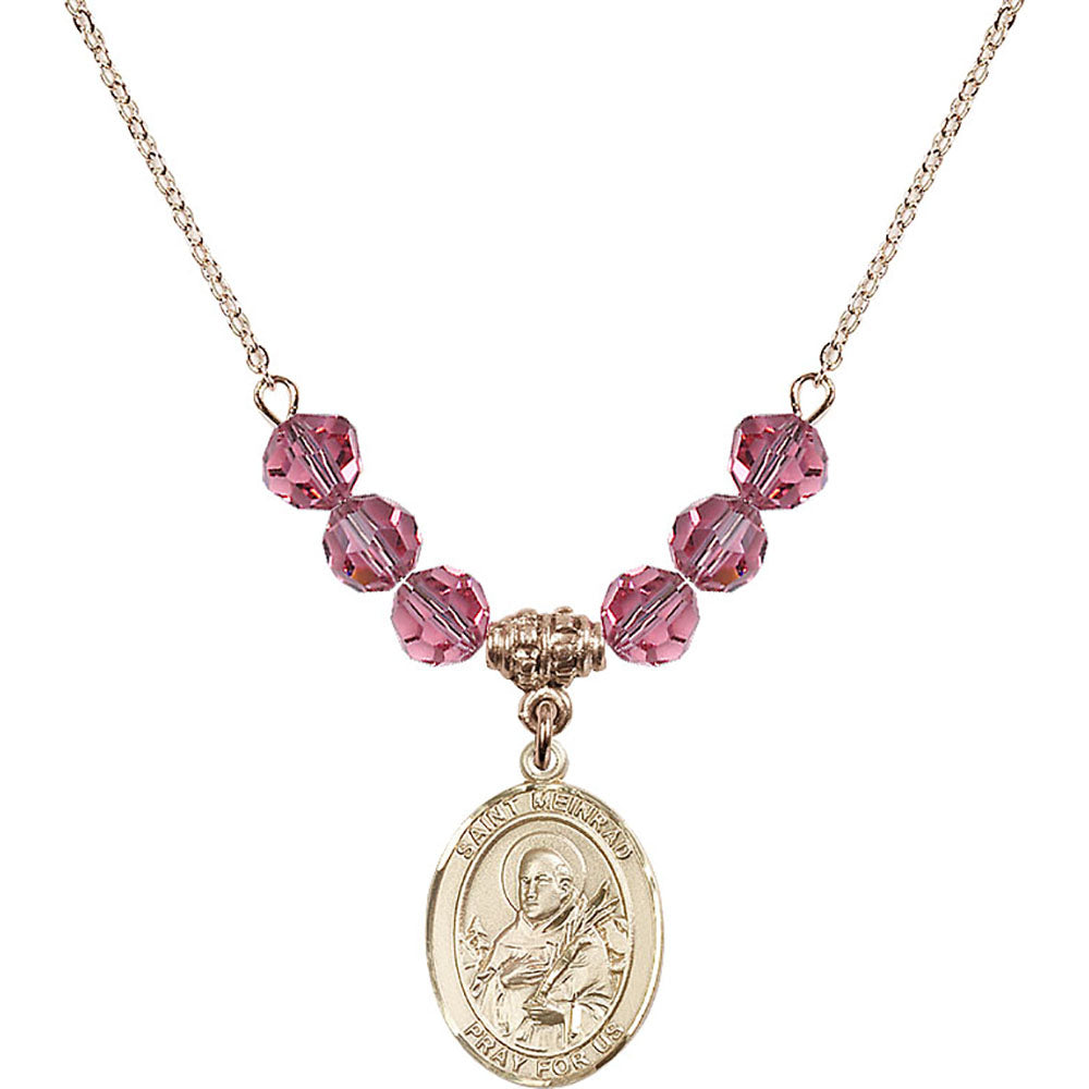 14kt Gold Filled Saint Meinrad of Einsiedeln Birthstone Necklace with Rose Beads - 8307