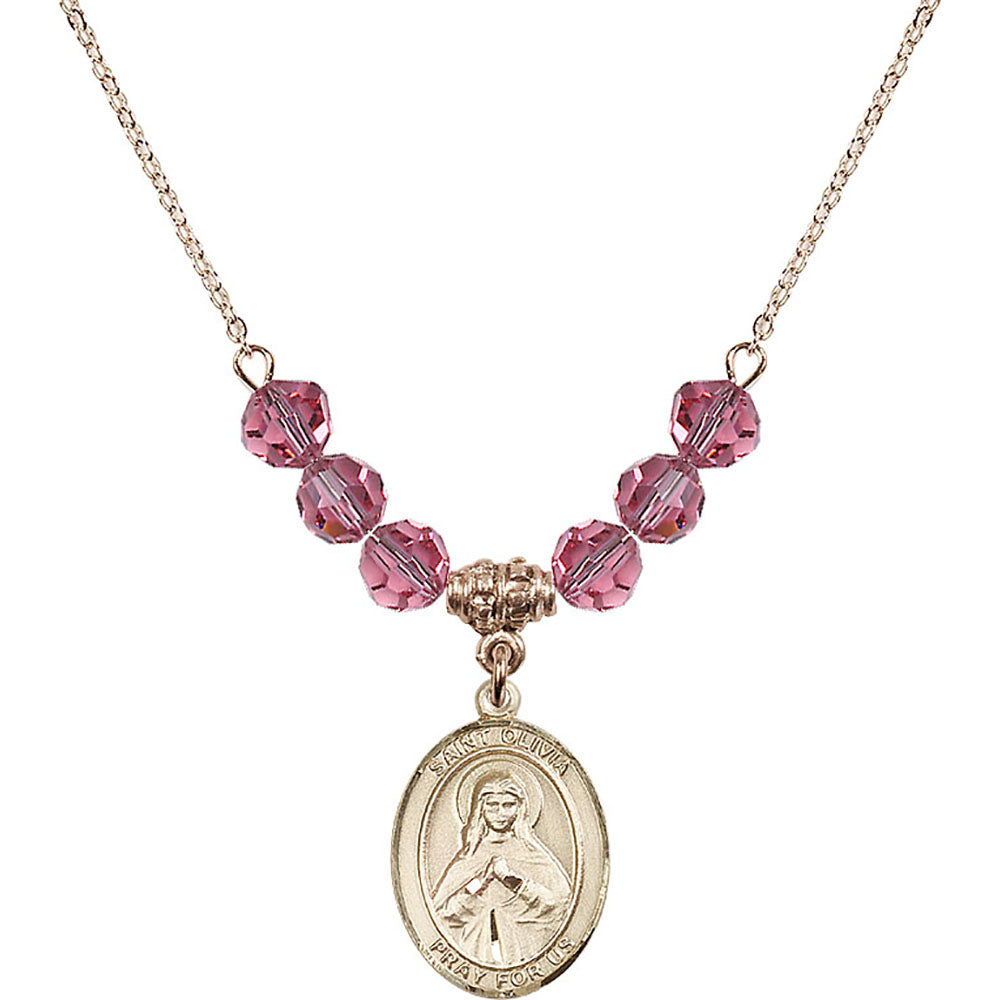 14kt Gold Filled Saint Olivia Birthstone Necklace with Rose Beads - 8312