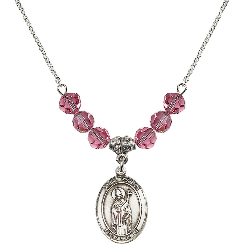 Sterling Silver Saint Ronan Birthstone Necklace with Rose Beads - 8315