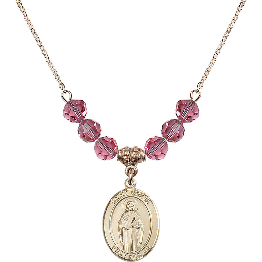 14kt Gold Filled Saint Odilia Birthstone Necklace with Rose Beads - 8319