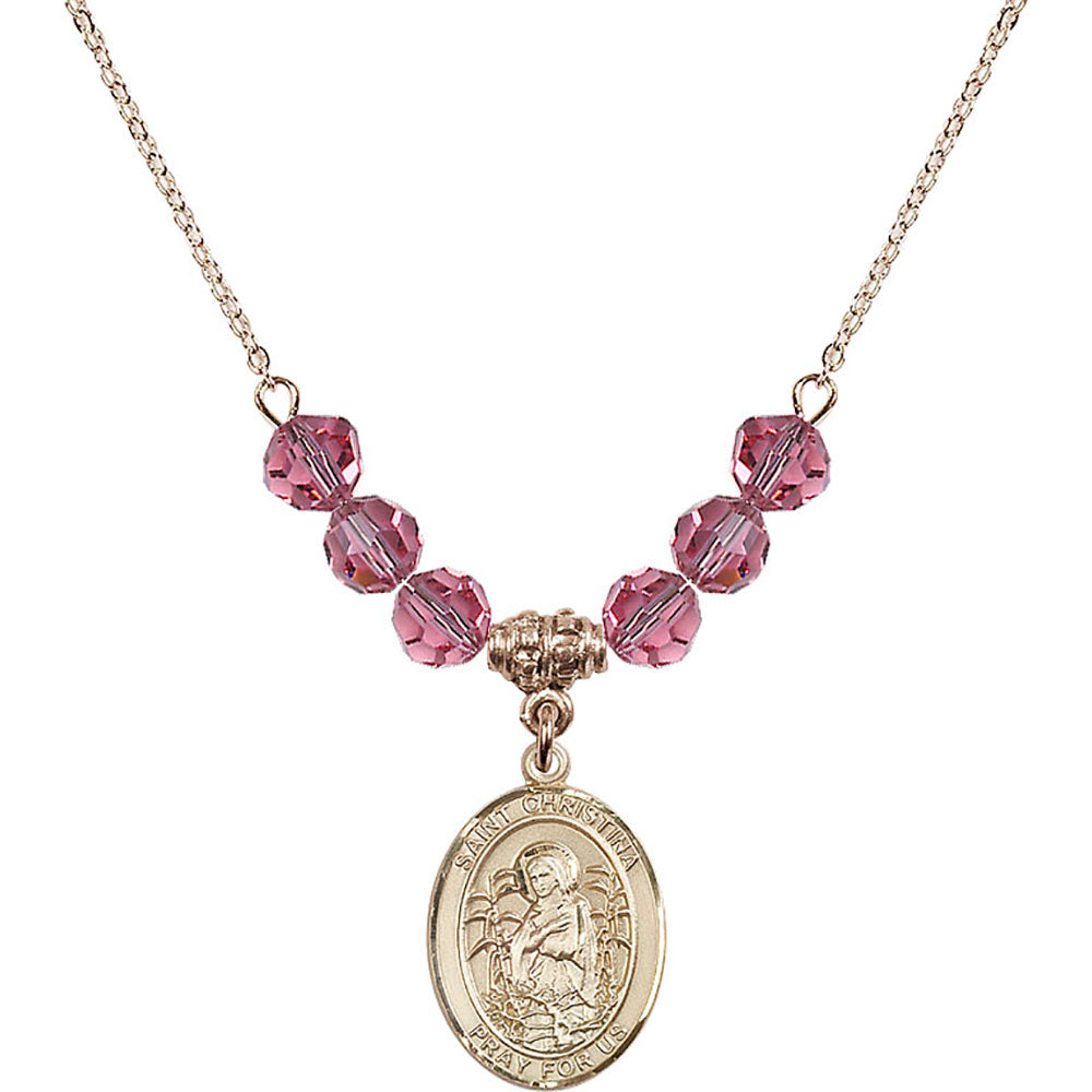 14kt Gold Filled Saint Christina the Astonishing Birthstone Necklace with Rose Beads - 8320