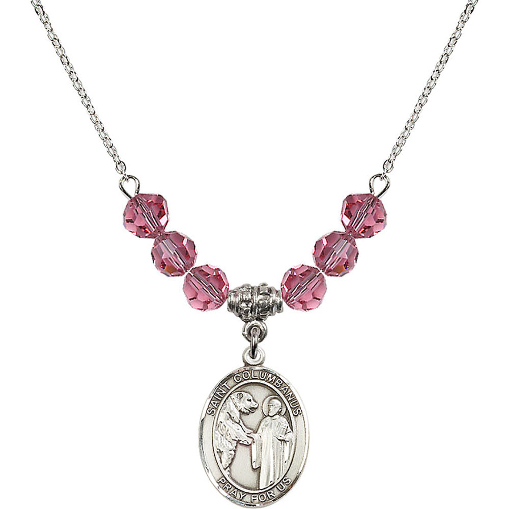 Sterling Silver Saint Columbanus Birthstone Necklace with Rose Beads - 8321