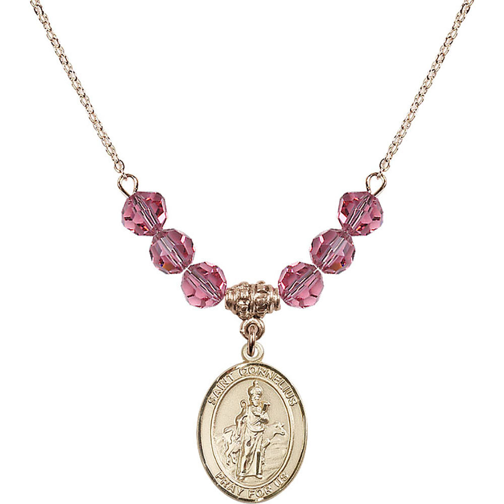 14kt Gold Filled Saint Cornelius Birthstone Necklace with Rose Beads - 8325