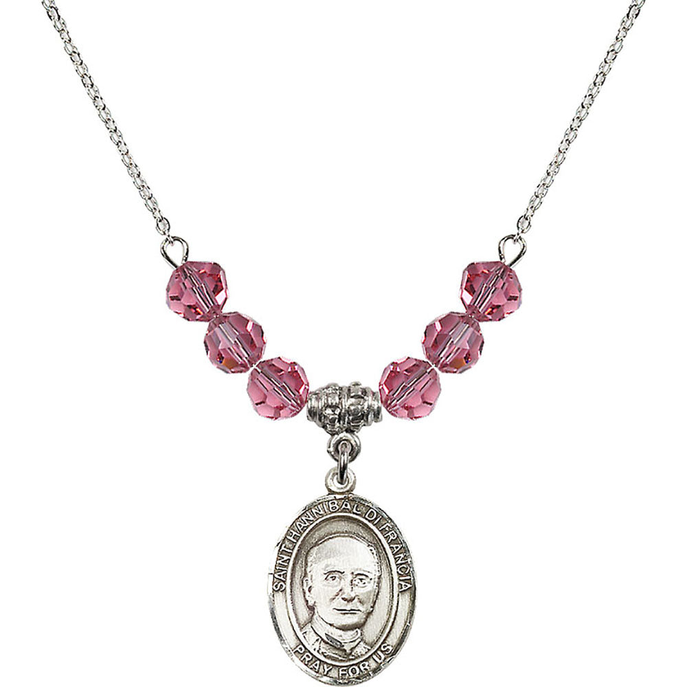 Sterling Silver Saint Hannibal Birthstone Necklace with Rose Beads - 8327