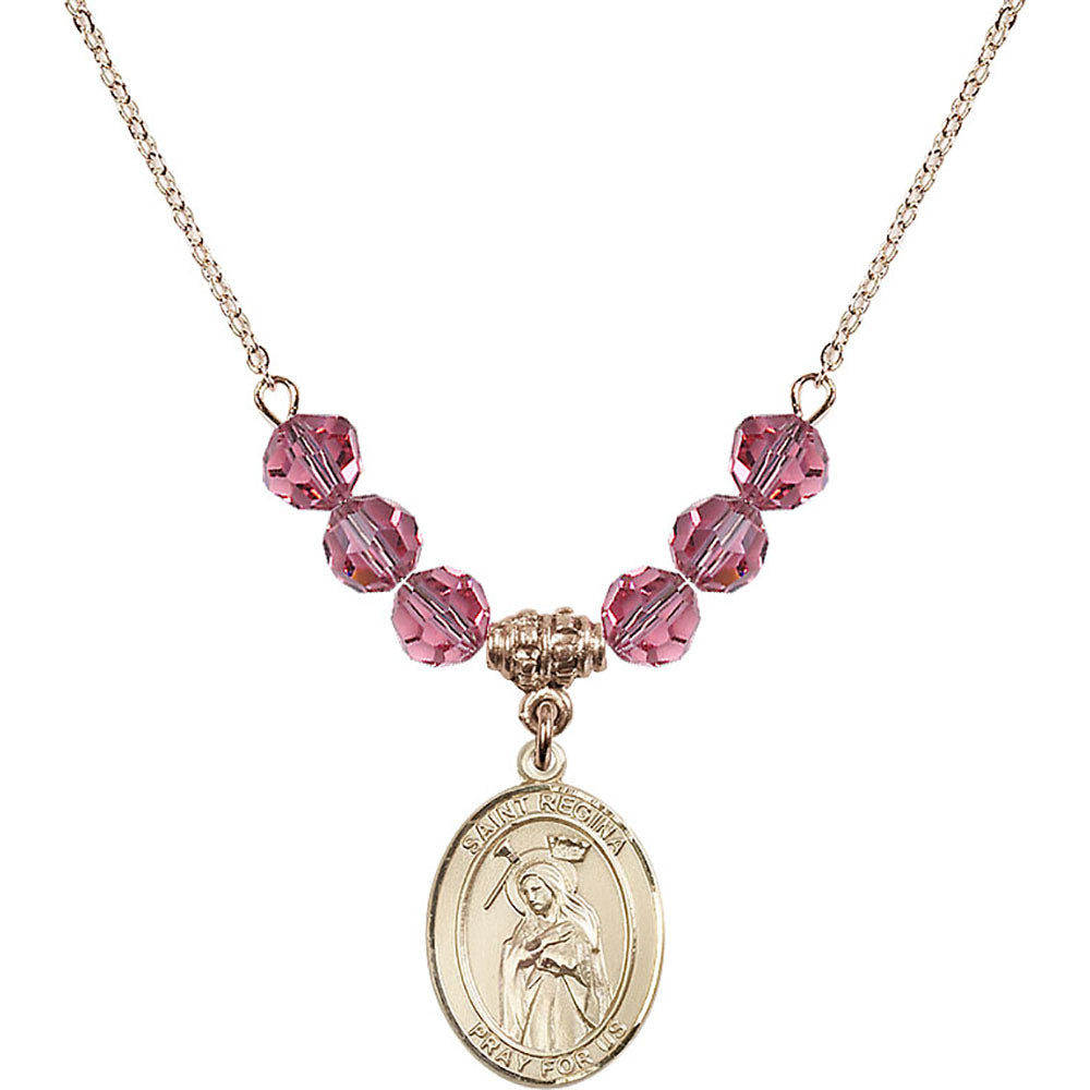 14kt Gold Filled Saint Regina Birthstone Necklace with Rose Beads - 8335