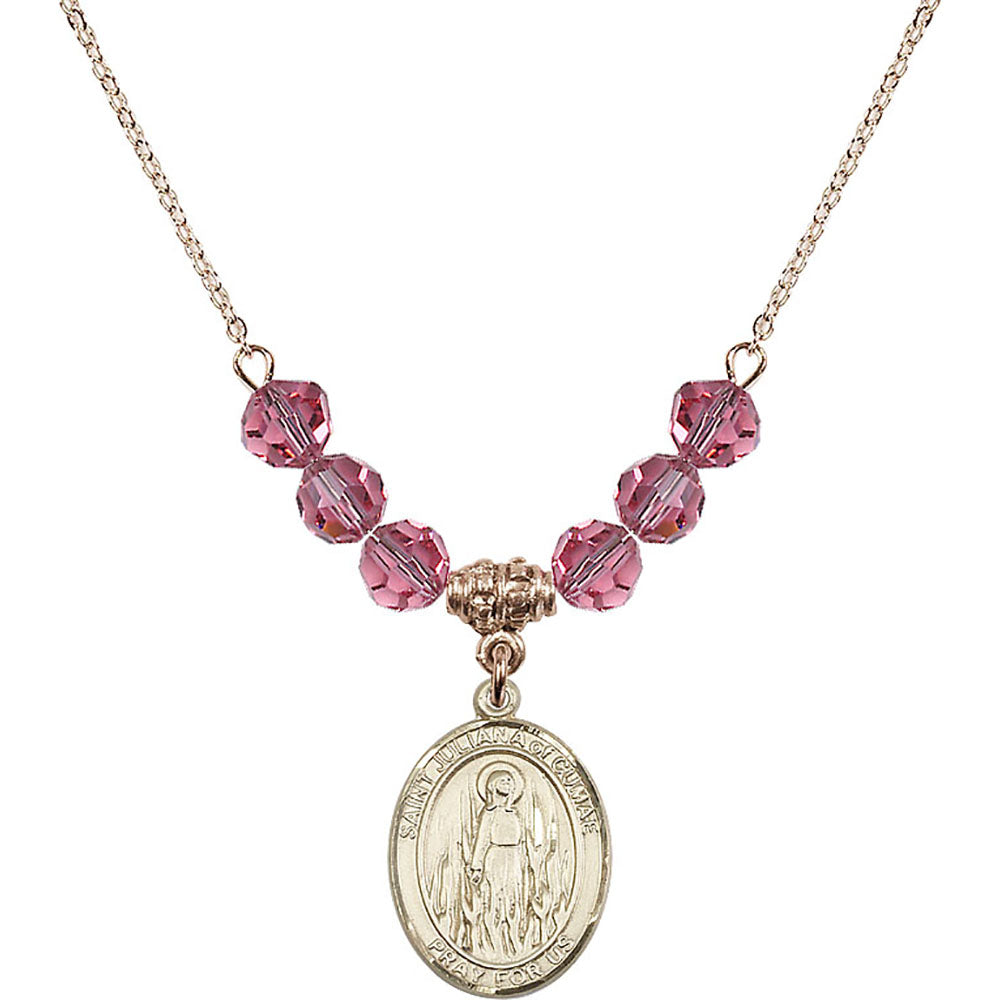 14kt Gold Filled Saint Juliana of Cumae Birthstone Necklace with Rose Beads - 8372
