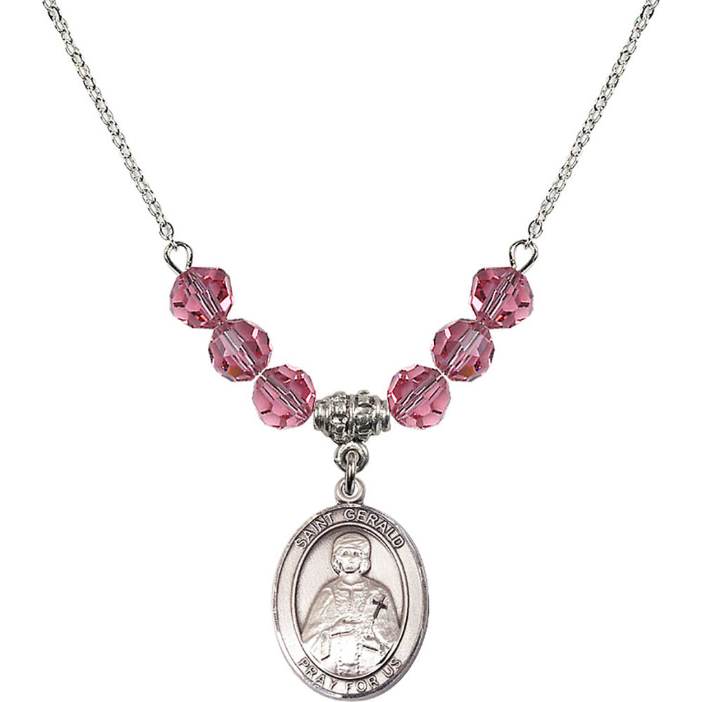Sterling Silver Saint Gerald Birthstone Necklace with Rose Beads - 8404