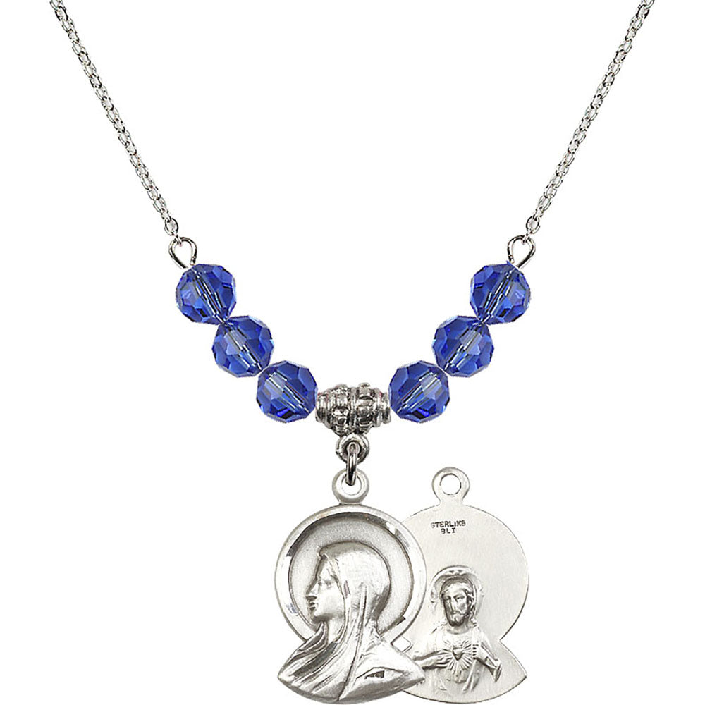 Sterling Silver Madonna Birthstone Necklace with Sapphire Beads - 0020