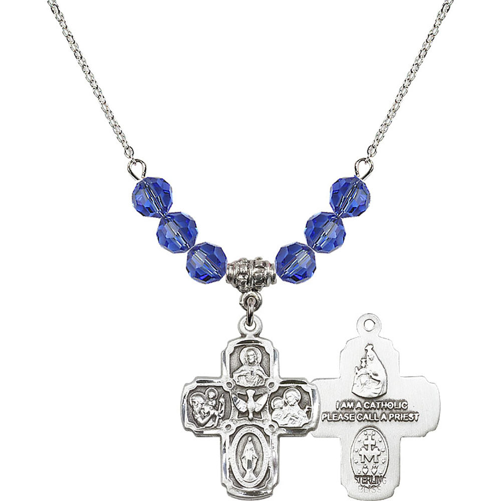 Sterling Silver 5-Way Birthstone Necklace with Sapphire Beads - 0041