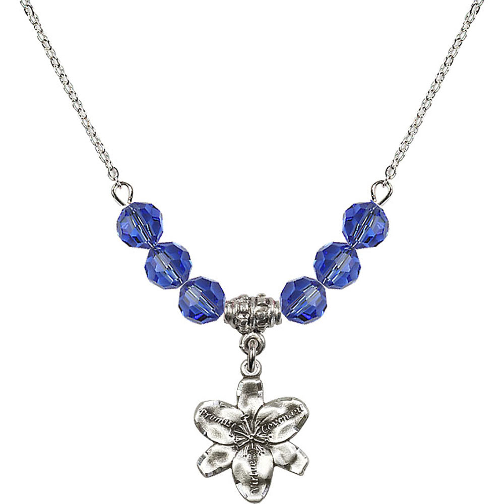 Sterling Silver Chastity Birthstone Necklace with Sapphire Beads - 0088