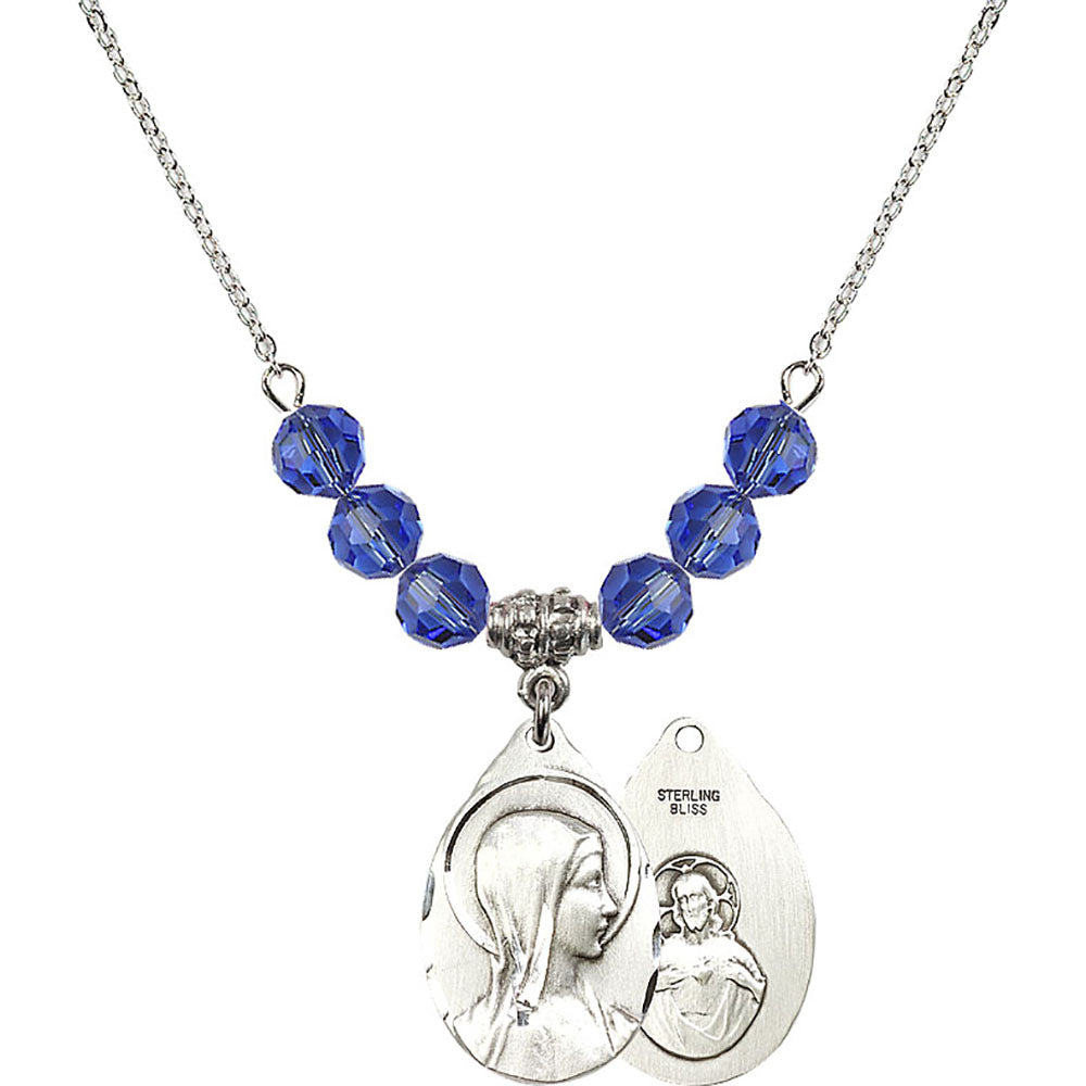 Sterling Silver Sorrowful Mother Birthstone Necklace with Sapphire Beads - 0599
