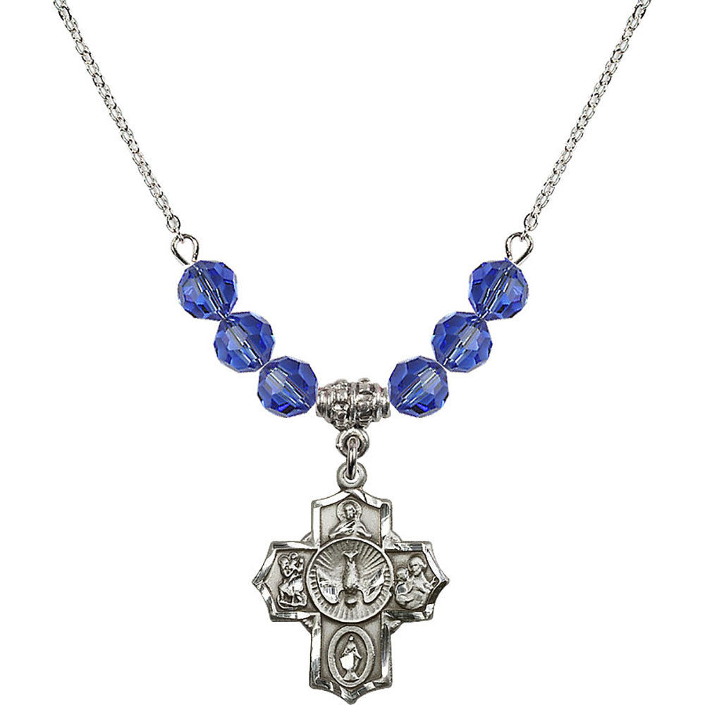 Sterling Silver 5-Way Birthstone Necklace with Sapphire Beads - 2090