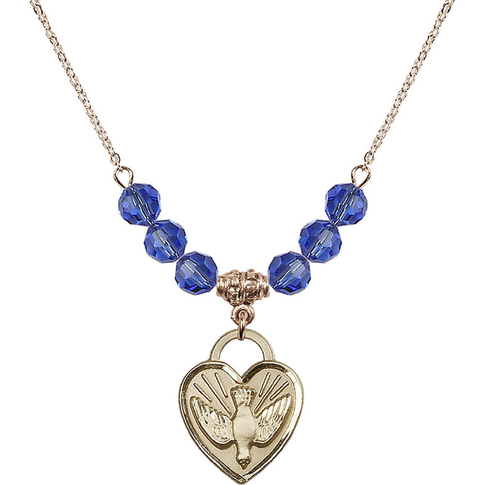 14kt Gold Filled Confirmation Heart Birthstone Necklace with Sapphire Beads - 3205