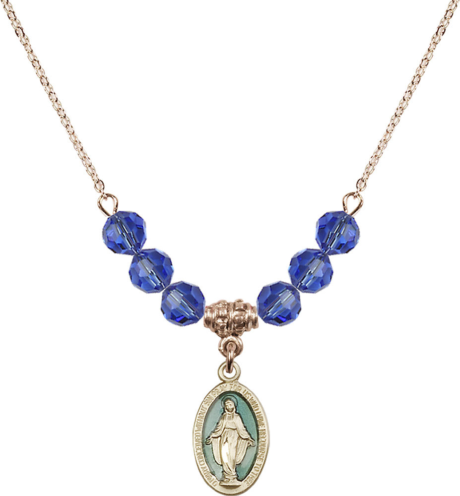 14kt Gold Filled Miraculous Birthstone Necklace with Sapphire Beads - 4122