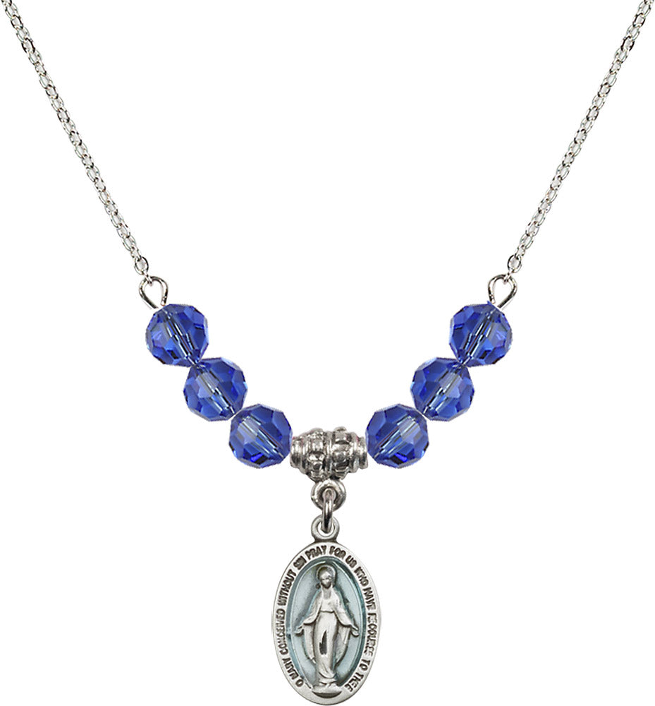 Sterling Silver Miraculous Birthstone Necklace with Sapphire Beads - 4122