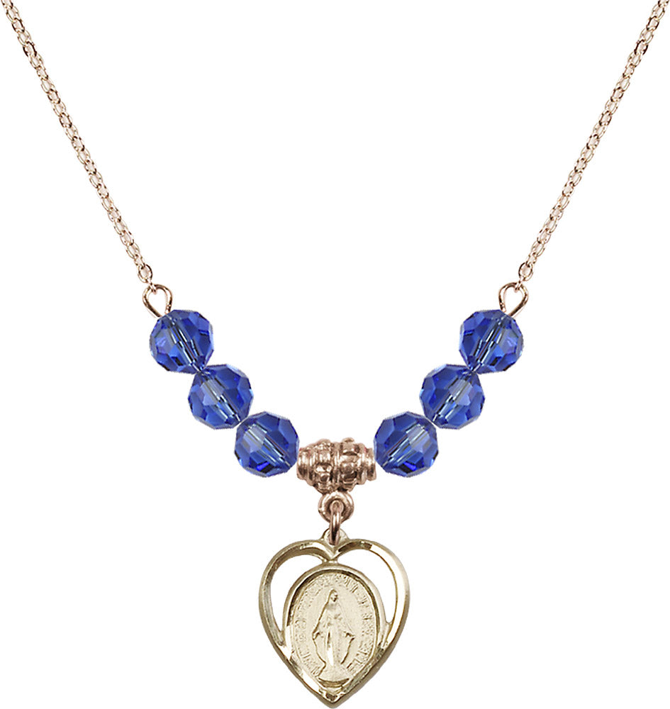 14kt Gold Filled Miraculous Birthstone Necklace with Sapphire Beads - 4125