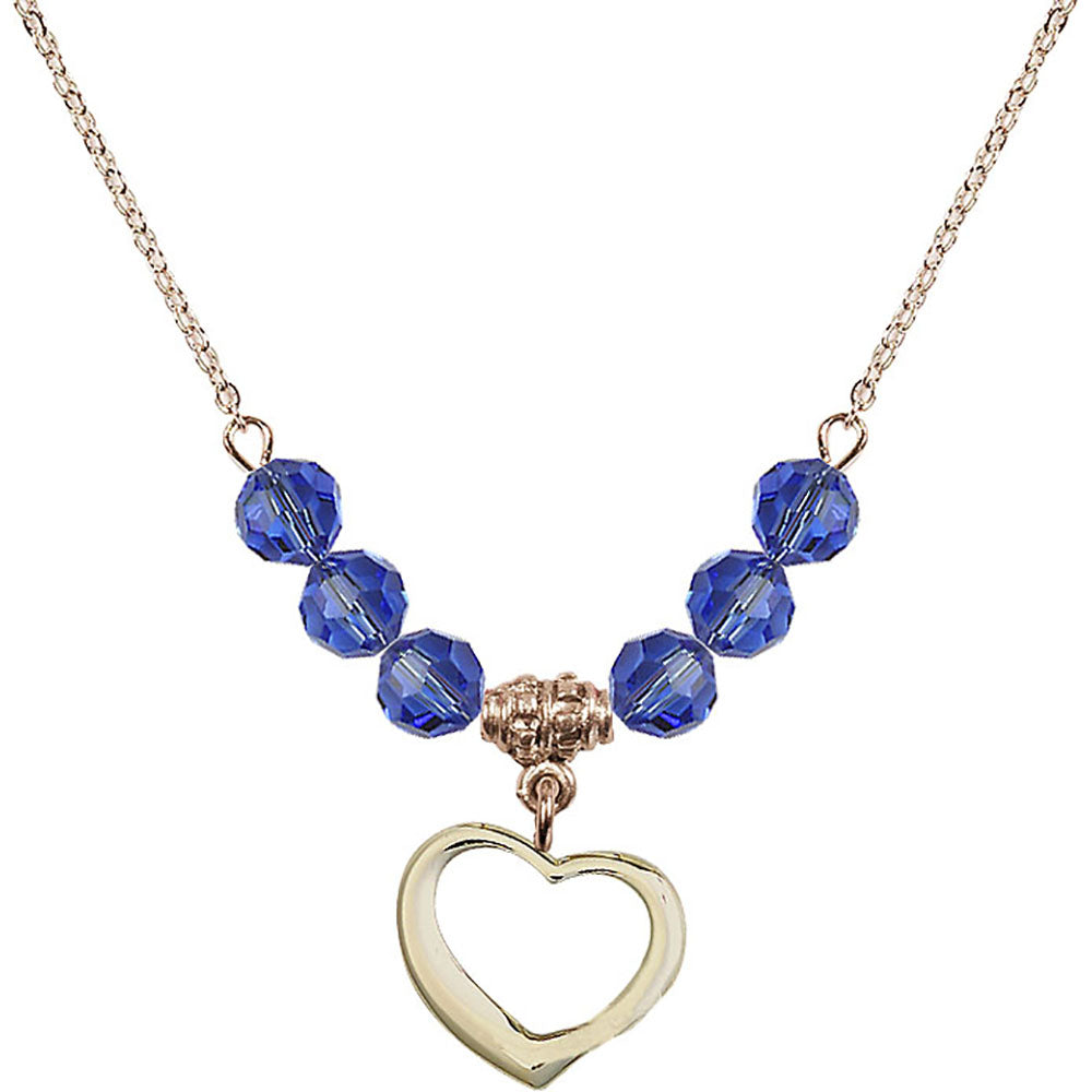 14kt Gold Filled Heart Birthstone Necklace with Sapphire Beads - 4208