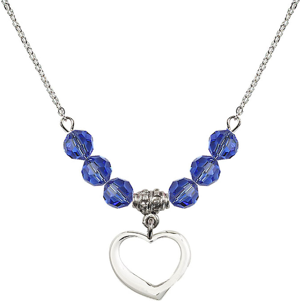 Sterling Silver Heart Birthstone Necklace with Sapphire Beads - 4208