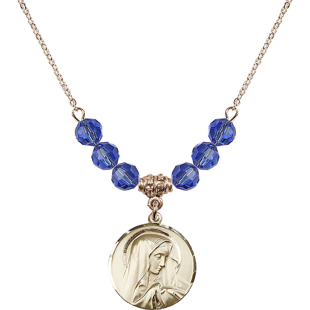 14kt Gold Filled Sorrowful Mother Birthstone Necklace with Sapphire Beads - 4249