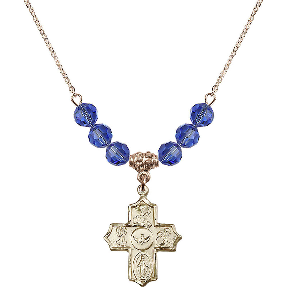 14kt Gold Filled 5-Way Birthstone Necklace with Sapphire Beads - 4255