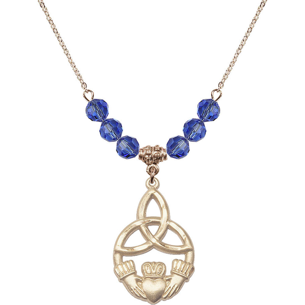14kt Gold Filled Irish Knot / Claddagh Birthstone Necklace with Sapphire Beads - 5102