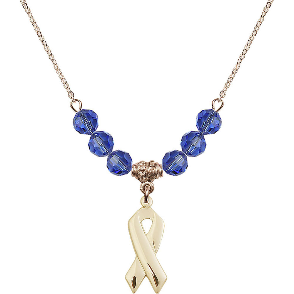 14kt Gold Filled Cancer Awareness Birthstone Necklace with Sapphire Beads - 5150