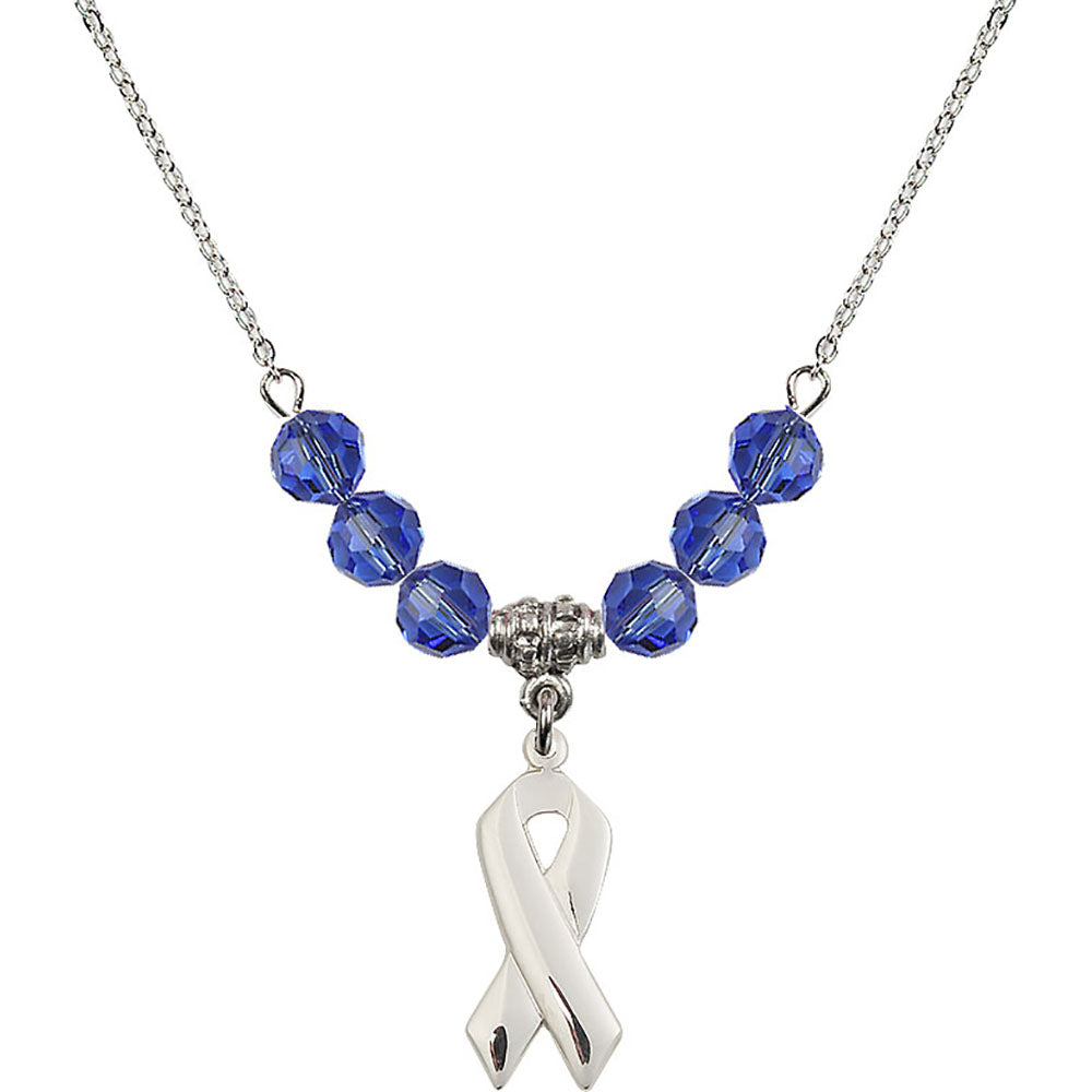 Sterling Silver Cancer Awareness Birthstone Necklace with Sapphire Beads - 5150