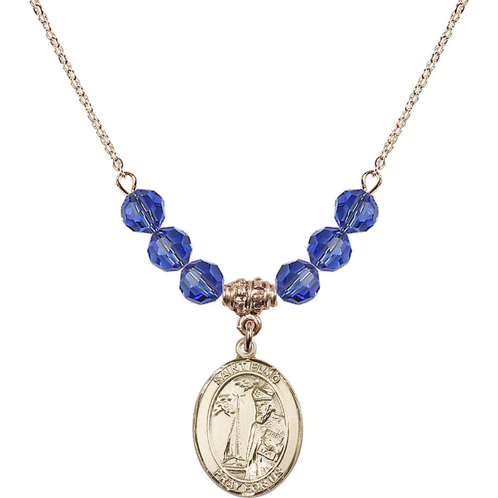 14kt Gold Filled Saint Elmo Birthstone Necklace with Sapphire Beads - 8031
