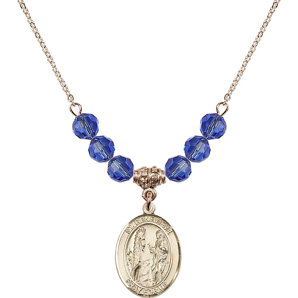 14kt Gold Filled Saint Genevieve Birthstone Necklace with Sapphire Beads - 8041