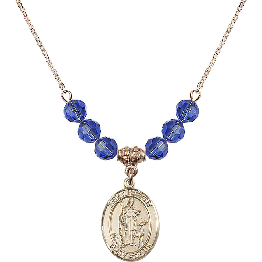 14kt Gold Filled Saint Hubert of Liege Birthstone Necklace with Sapphire Beads - 8045