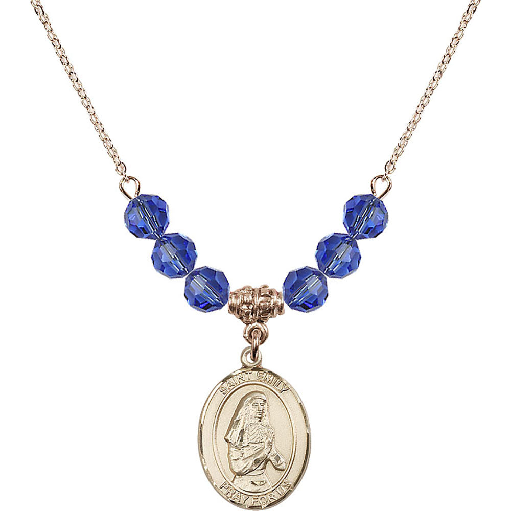 14kt Gold Filled Saint Emily de Vialar Birthstone Necklace with Sapphire Beads - 8047