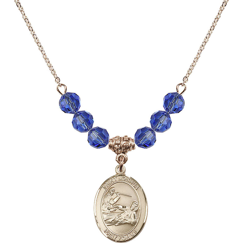 14kt Gold Filled Saint Joshua Birthstone Necklace with Sapphire Beads - 8059
