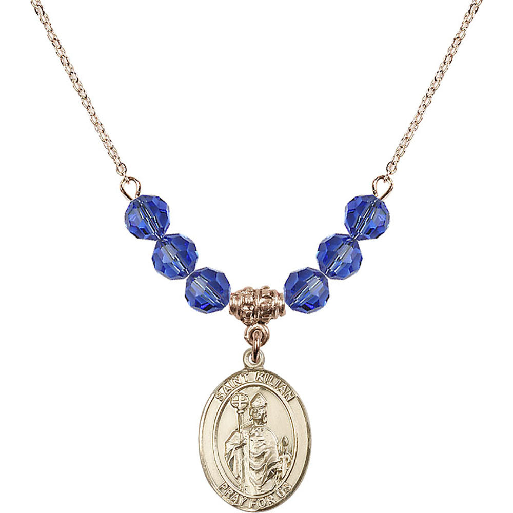 14kt Gold Filled Saint Kilian Birthstone Necklace with Sapphire Beads - 8067