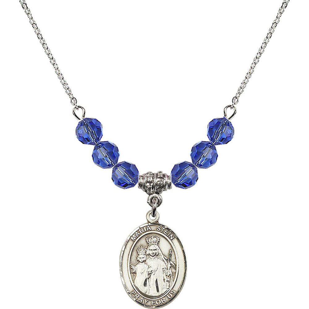 Sterling Silver Maria Stein Birthstone Necklace with Sapphire Beads - 8133
