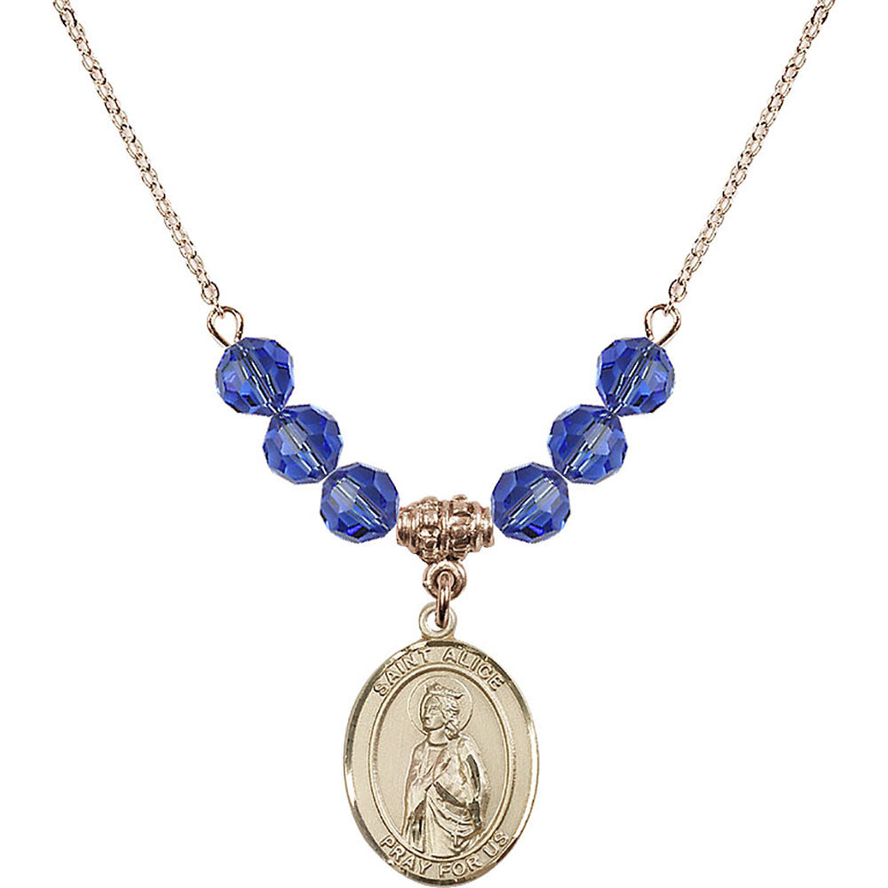 14kt Gold Filled Saint Alice Birthstone Necklace with Sapphire Beads - 8248