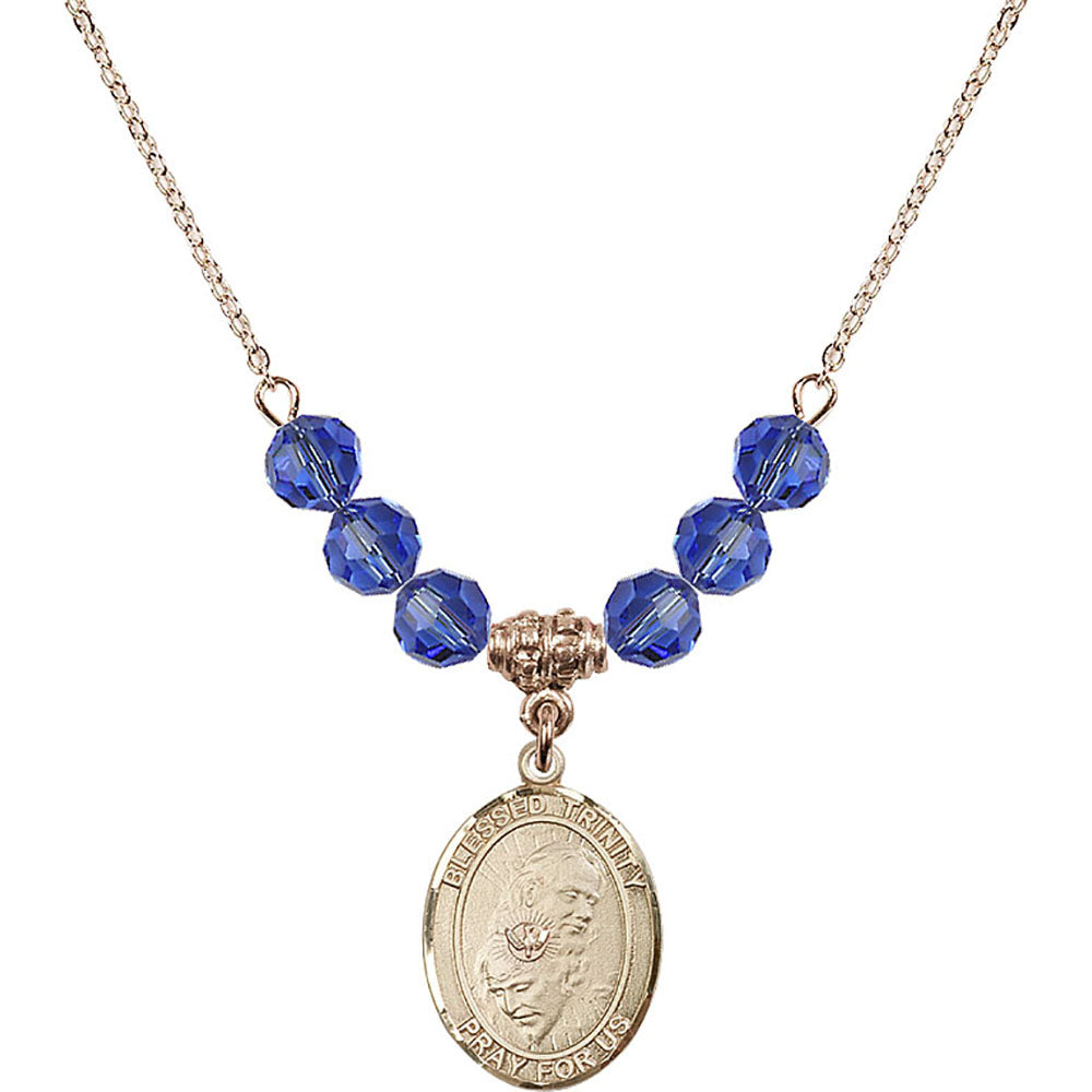 14kt Gold Filled Blessed Trinity Birthstone Necklace with Sapphire Beads - 8249