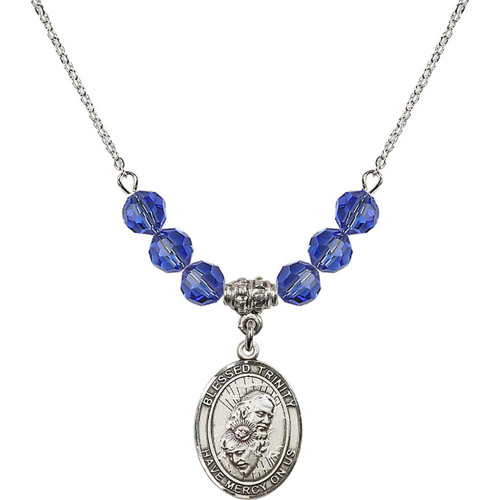 Sterling Silver Blessed Trinity Birthstone Necklace with Sapphire Beads - 8249