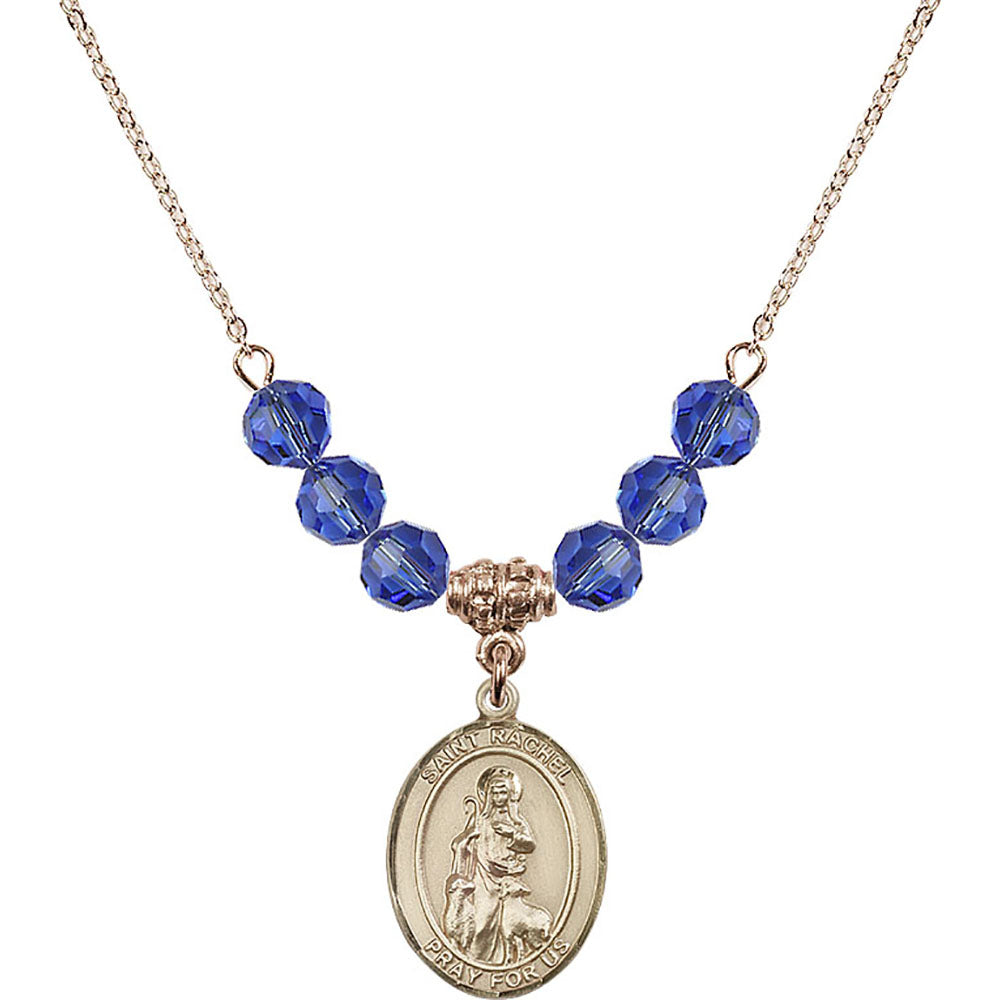 14kt Gold Filled Saint Rachel Birthstone Necklace with Sapphire Beads - 8251