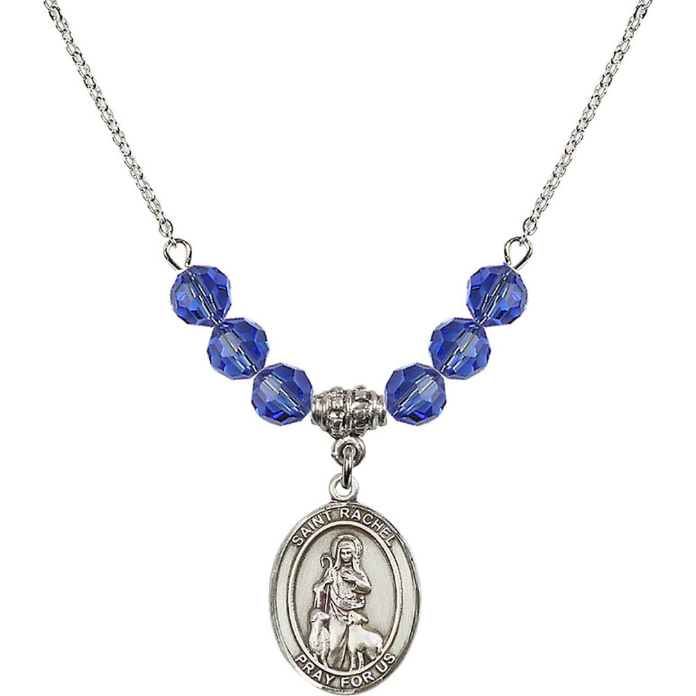 Sterling Silver Saint Rachel Birthstone Necklace with Sapphire Beads - 8251