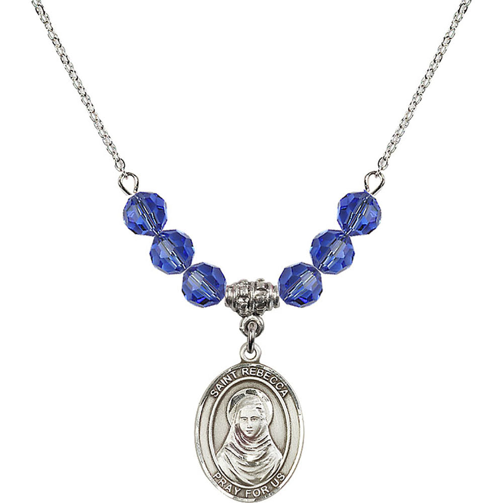 Sterling Silver Saint Rebecca Birthstone Necklace with Sapphire Beads - 8252