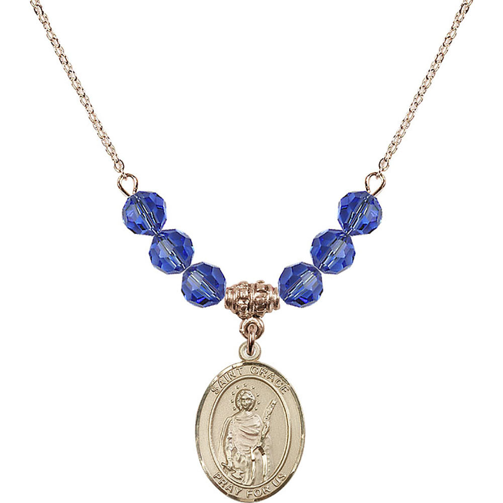 14kt Gold Filled Saint Grace Birthstone Necklace with Sapphire Beads - 8255